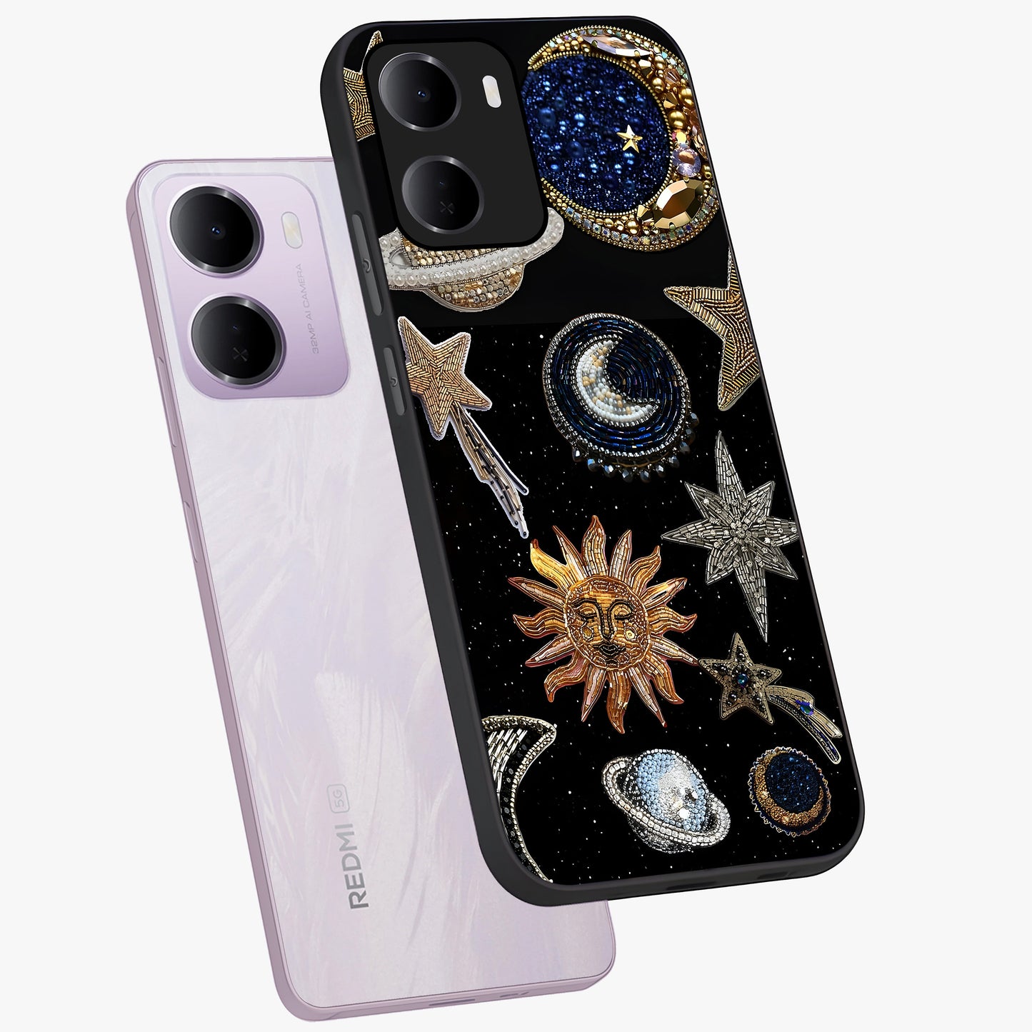 Celestial Gem Constellations Glass Case displayed in angled mockup highlighting gemstone inspired constellation design.