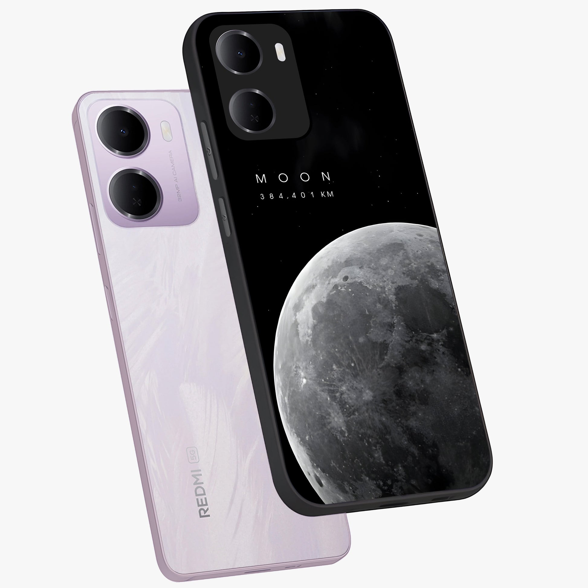 Cosmic Moon Glow Glass Case displayed in angled mockup highlighting celestial moon design with cosmic aesthetic theme.