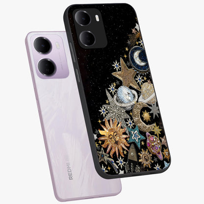 Cosmic Sparkle Dreams Glass Case displayed in angled mockup highlighting dreamy star sparkle design with celestial aesthetic.