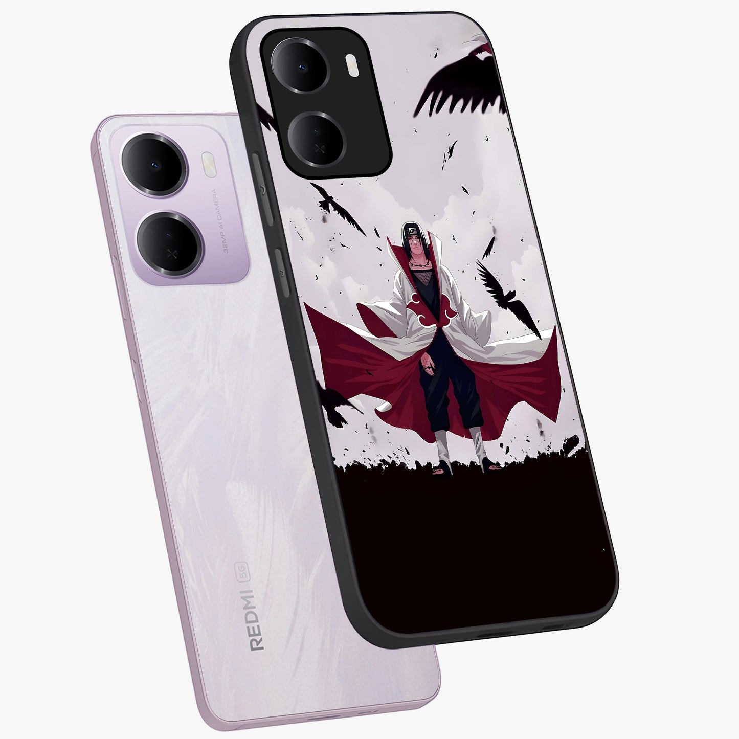 Crimson Crow Ascension Glass Case displayed in angled mockup highlighting powerful crow illustration with dark crimson aesthetic.