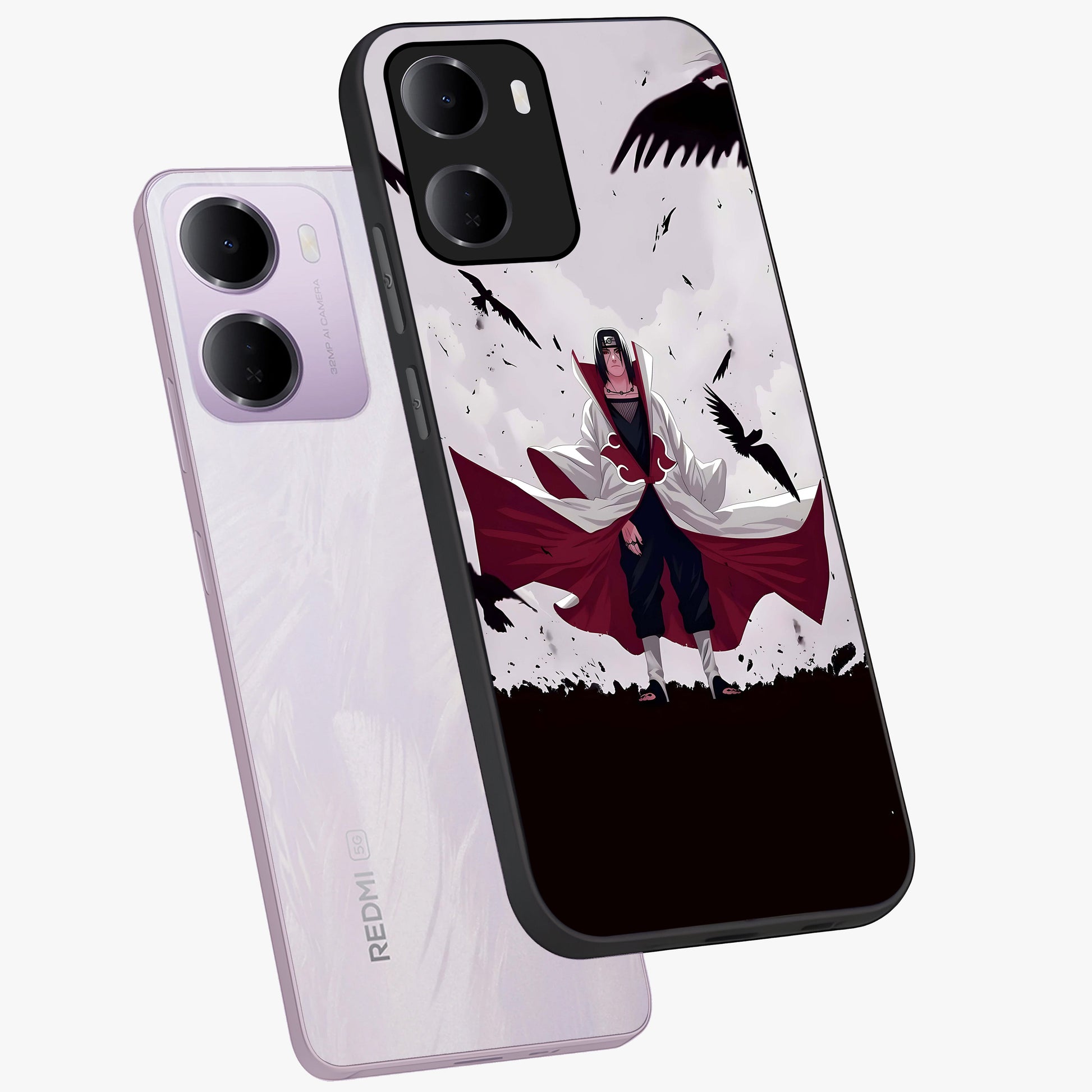 Crimson Crow Ascension Glass Case displayed in angled mockup highlighting powerful crow illustration with dark crimson aesthetic.