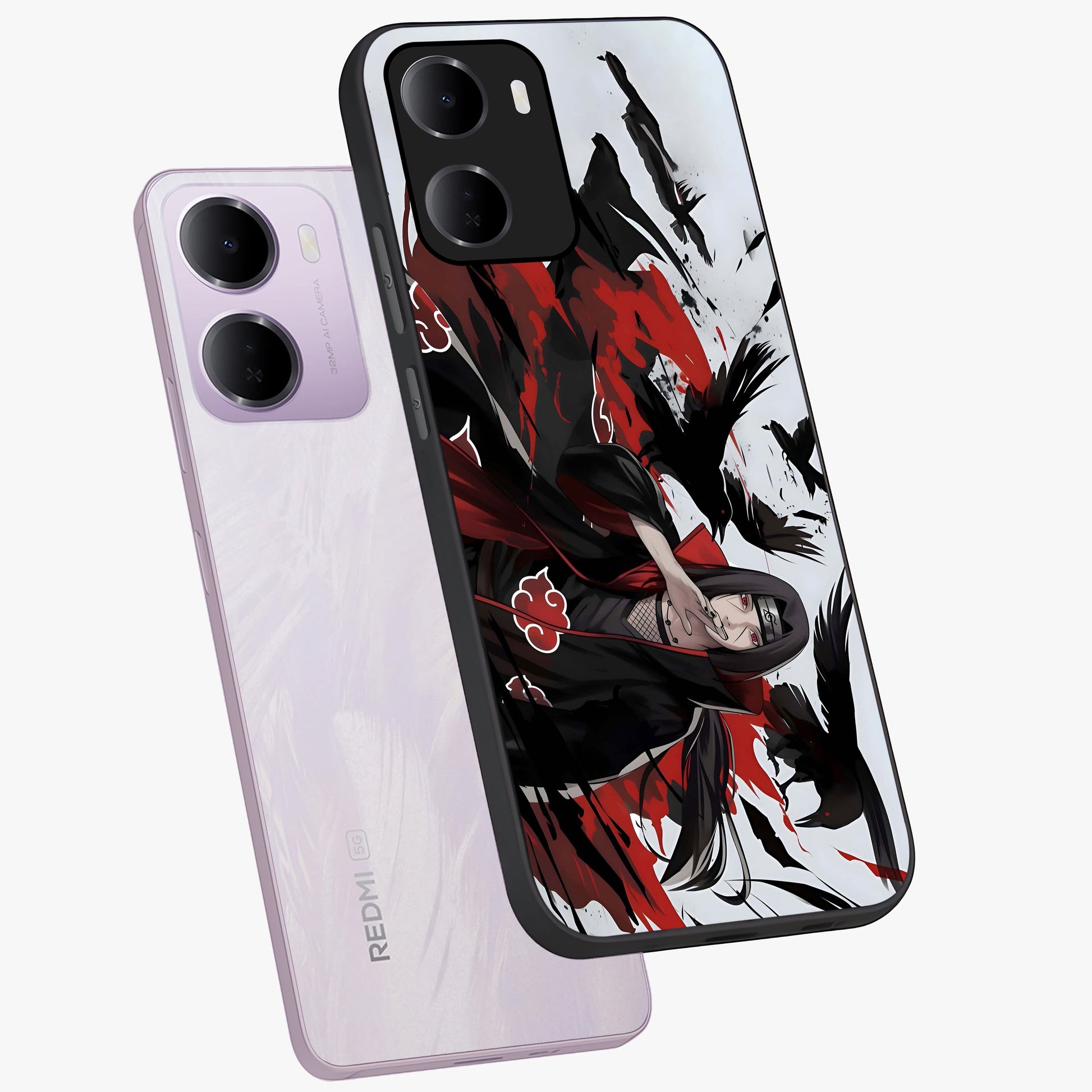 Crimson Crow Illusion Glass Case displayed in angled mockup highlighting mysterious crow graphic with dark aesthetic style.
