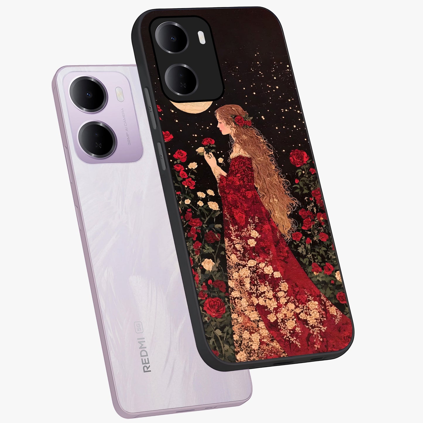 Crimson Dreams Glass Case displayed in angled mockup highlighting soft crimson aesthetic design with artistic theme.