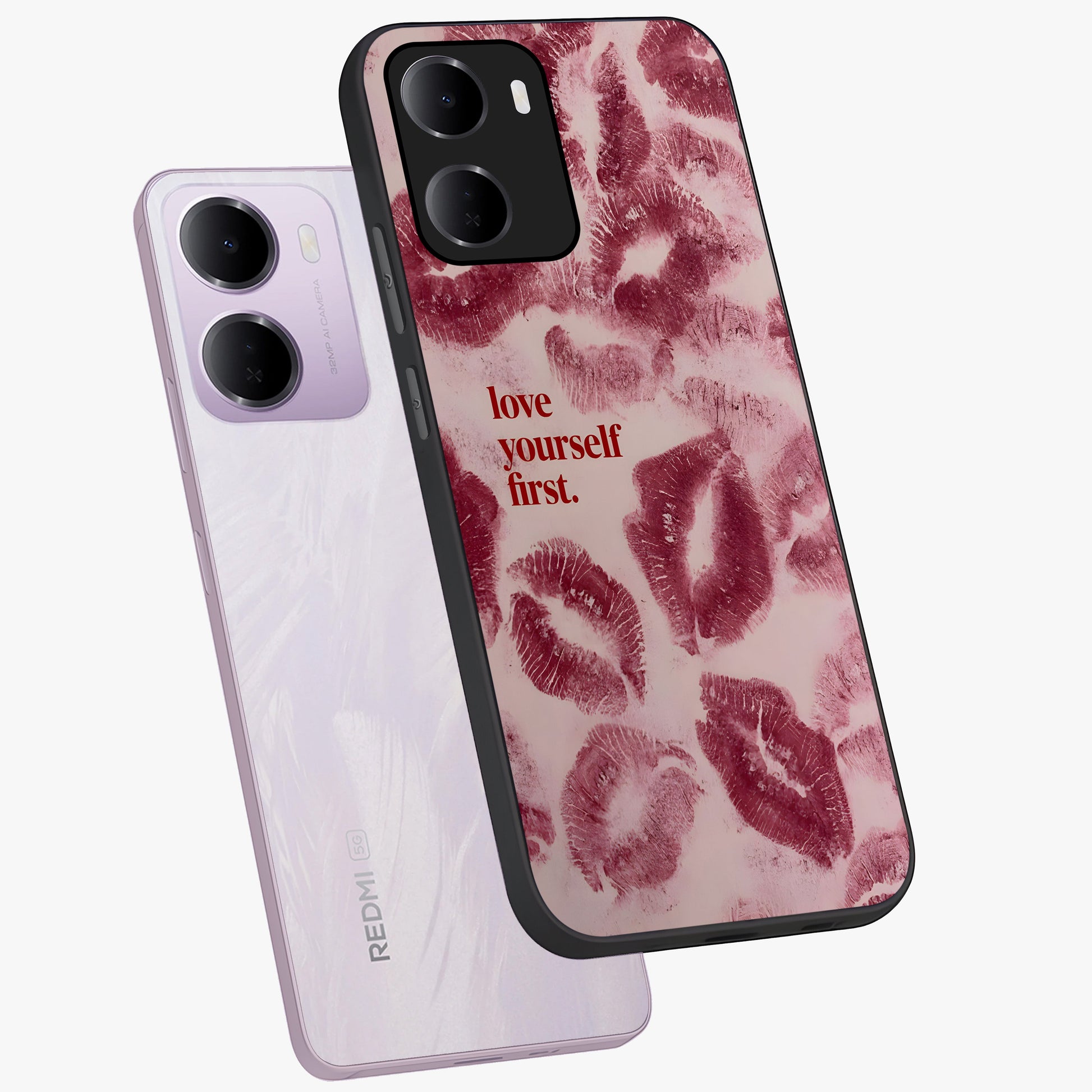 Crimson Kiss Love Glass Case displayed in angled mockup highlighting bold love inspired design with modern aesthetic style.