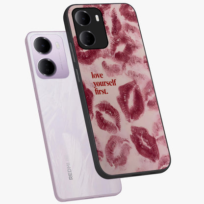 Crimson Kiss Love Glass Case displayed in angled mockup highlighting bold love inspired design with modern aesthetic style.
