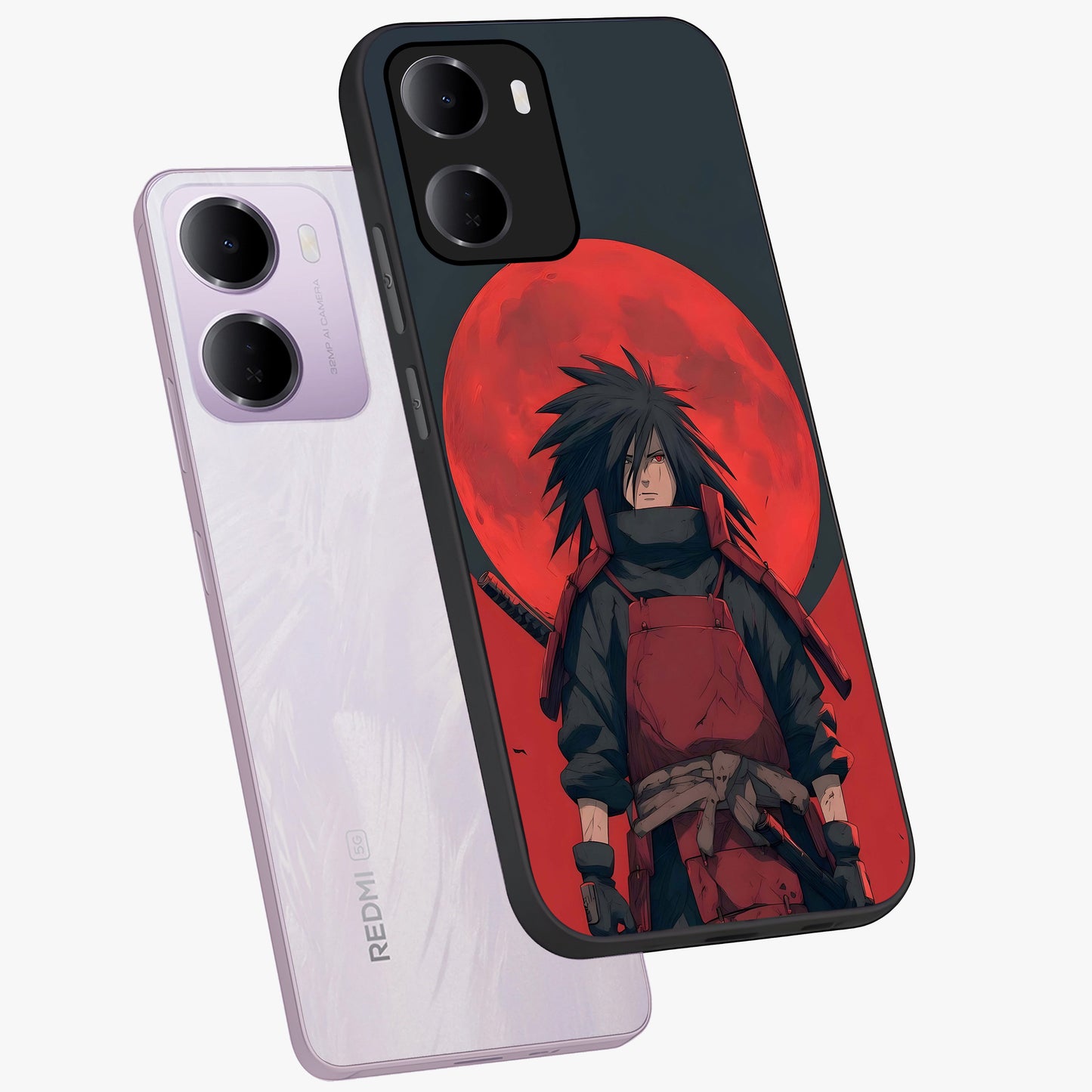 Crimson Moon Warlord Glass Case displayed in angled mockup highlighting dramatic crimson moon design with fantasy aesthetic.