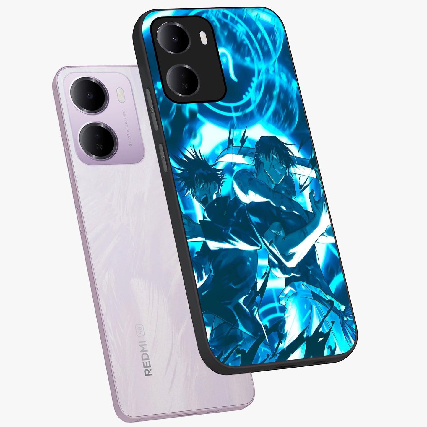 Cursed Energy Clash Glass Case displayed in angled mockup highlighting powerful battle inspired graphic with anime style aesthetic.