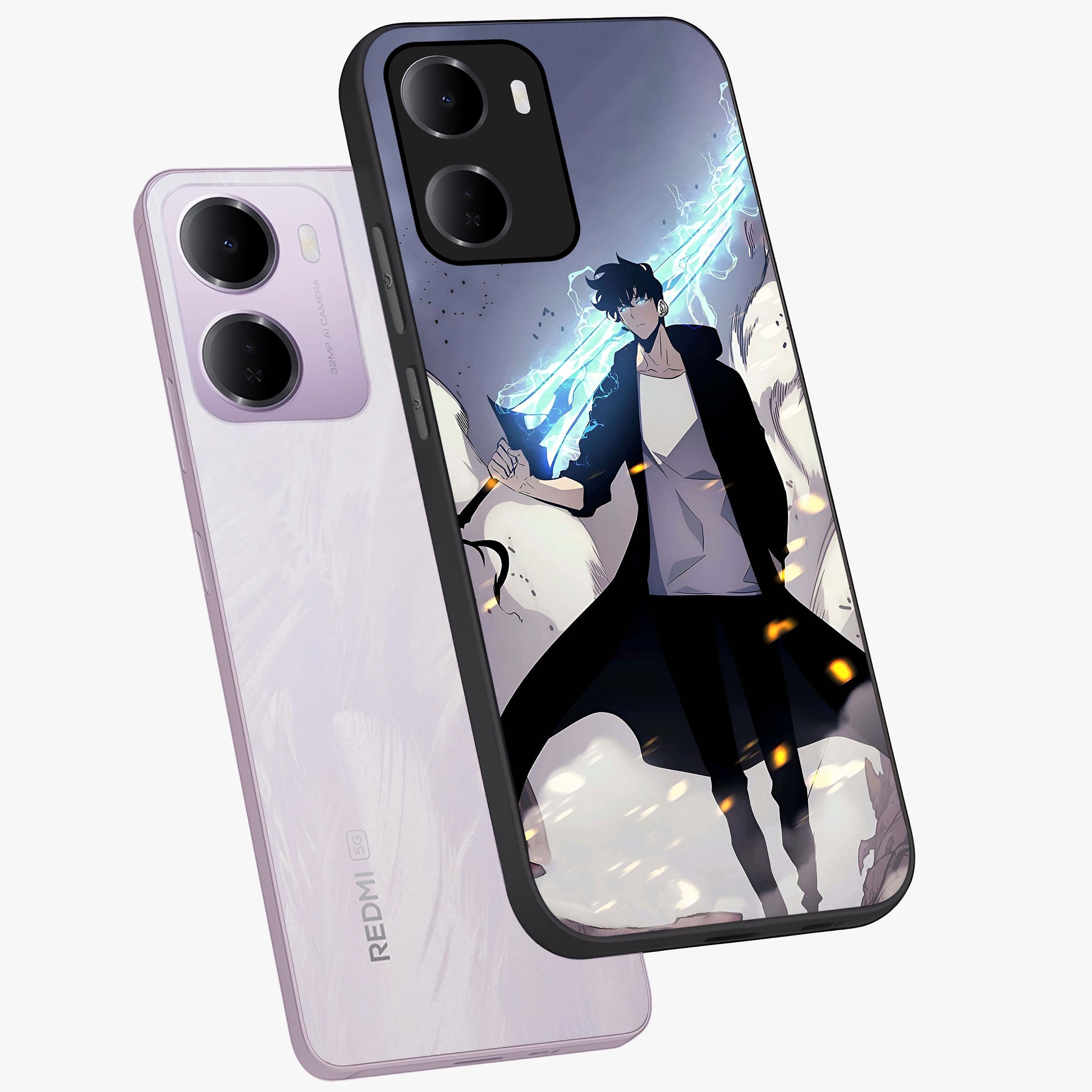 Dark Lightning Anime Warrior Glass Case displayed in angled mockup highlighting powerful lightning themed anime illustration.