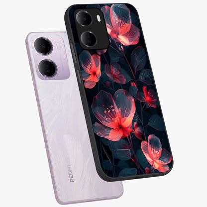 Dark Shade of Flower Glass Case displayed in angled mockup highlighting moody floral illustration with aesthetic dark tones.