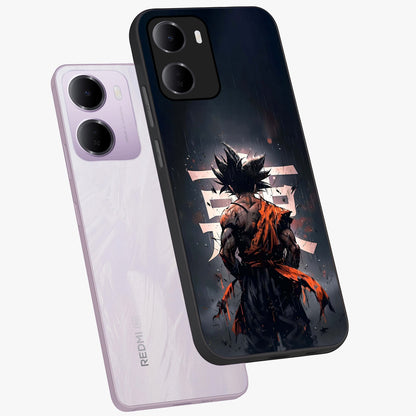 Dark Warrior In Rain Glass Case displayed in angled mockup highlighting dramatic warrior illustration with dark rain aesthetic.