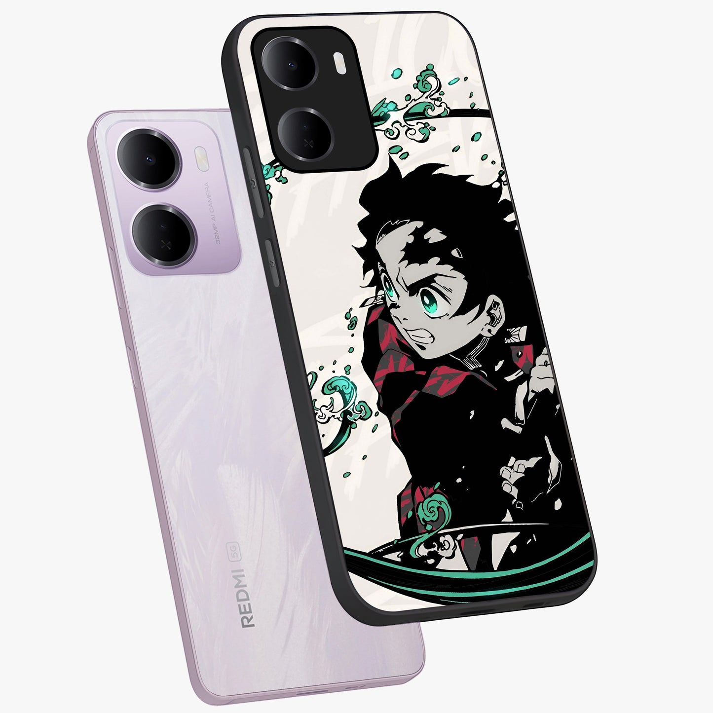 Demon Slayer Glass Case displayed in angled mockup highlighting dramatic anime character design with action aesthetic.