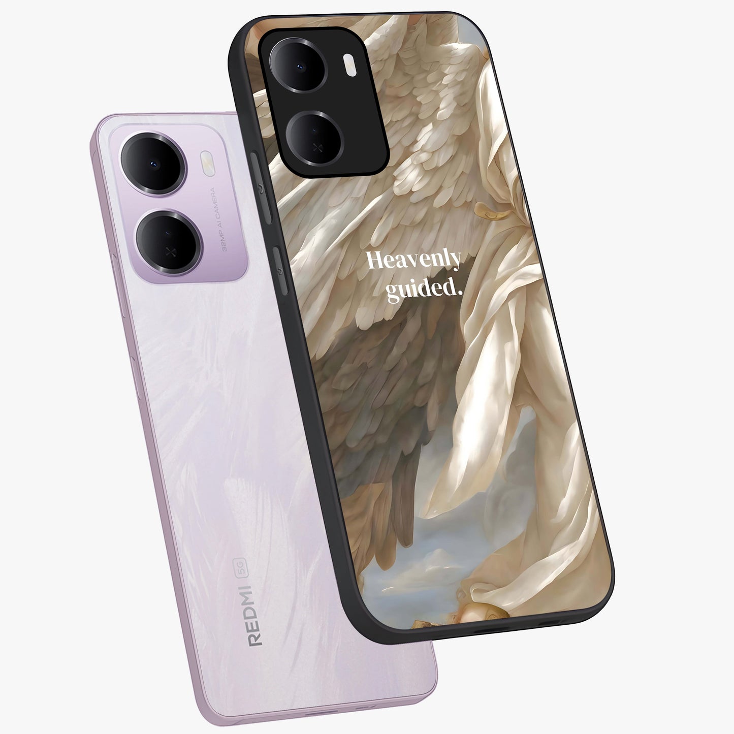 Divine Winged Grace Glass Case displayed in angled mockup highlighting graceful wing design with divine aesthetic style.