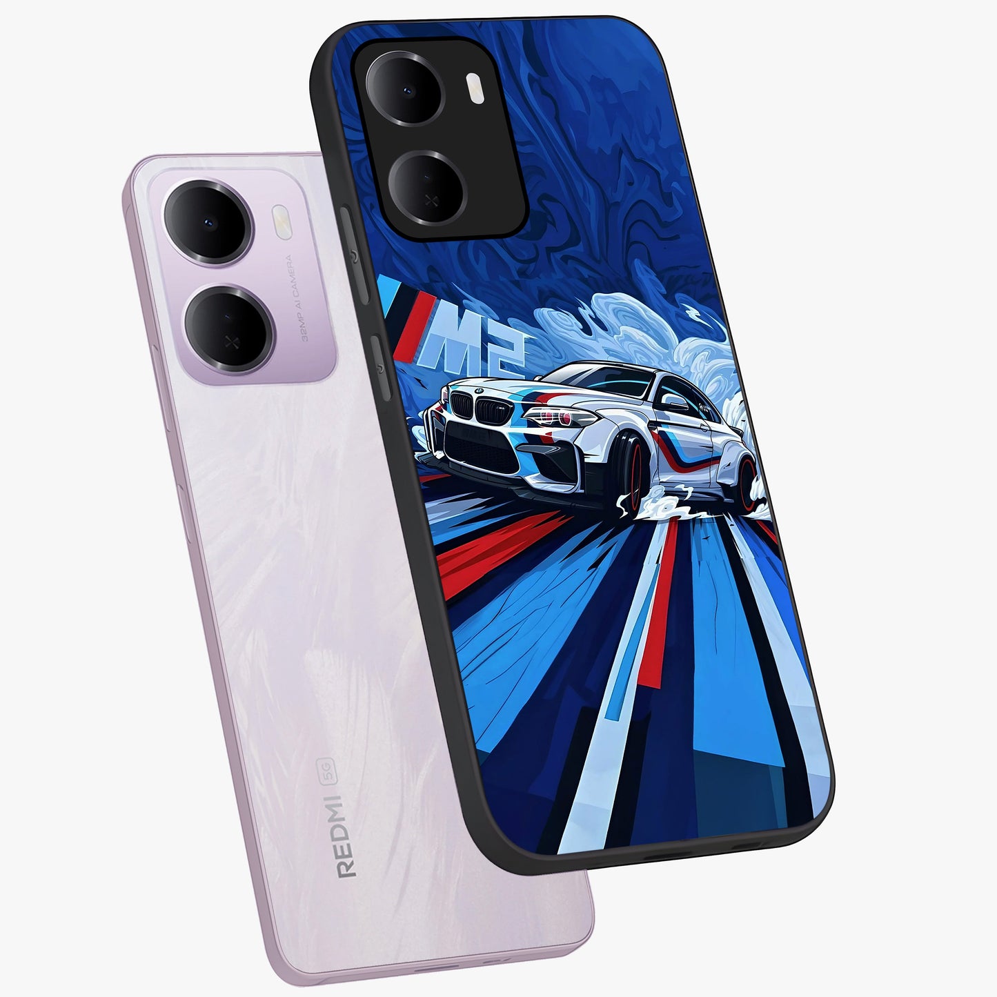 Drift Power Rush Glass Case displayed in angled mockup highlighting powerful drift car design with sporty aesthetic style.