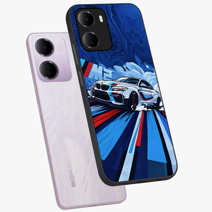 Drift Power Rush Glass Case displayed in angled mockup highlighting powerful drift car design with sporty aesthetic style.