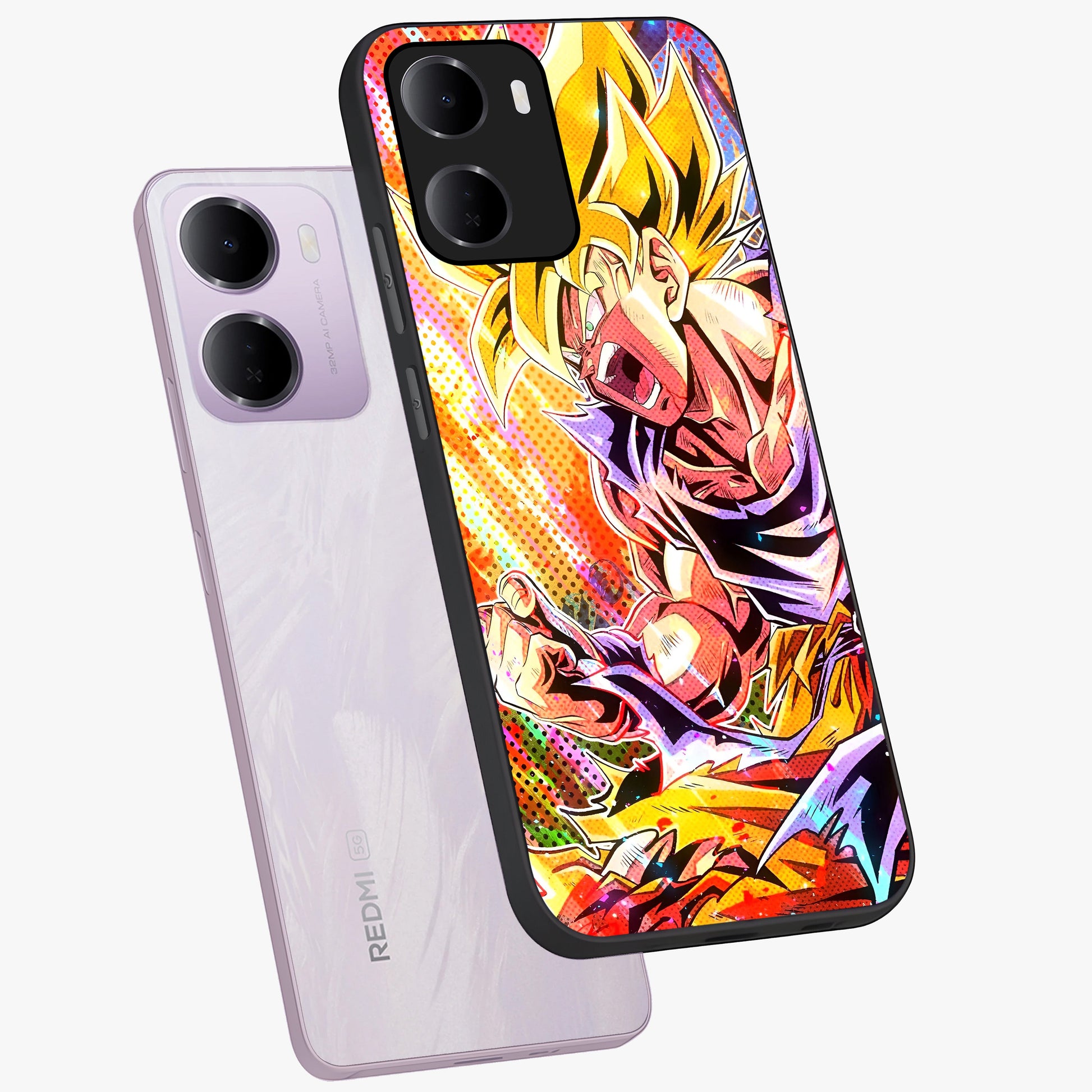 Firing Goku Glass Case displayed in angled mockup highlighting dynamic anime character design with action aesthetic.
