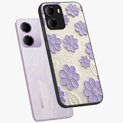 Floral Wall Art With Purple Flowers Glass Case displayed in angled mockup highlighting vibrant purple floral illustration with artistic aesthetic.