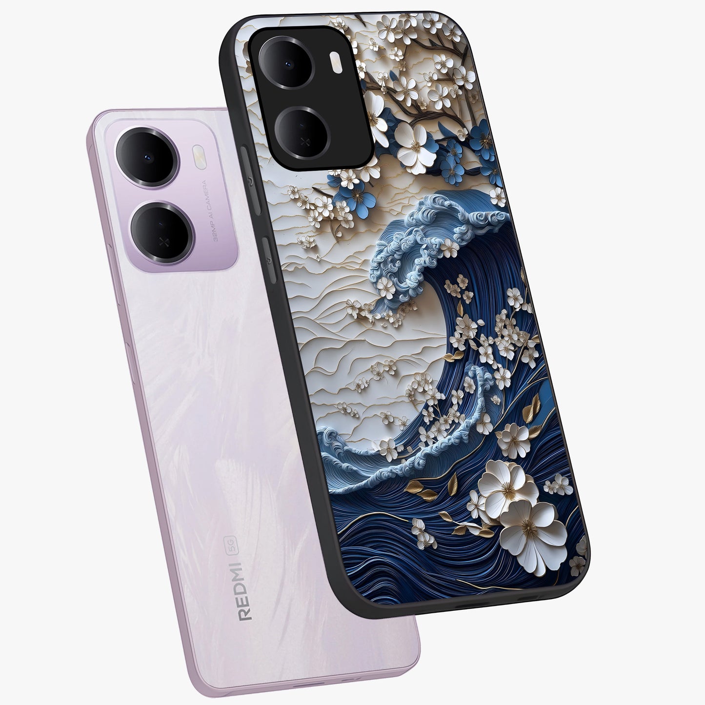 Floral Wave Origami Glass Case displayed in angled mockup highlighting geometric origami flower design with modern aesthetic style.