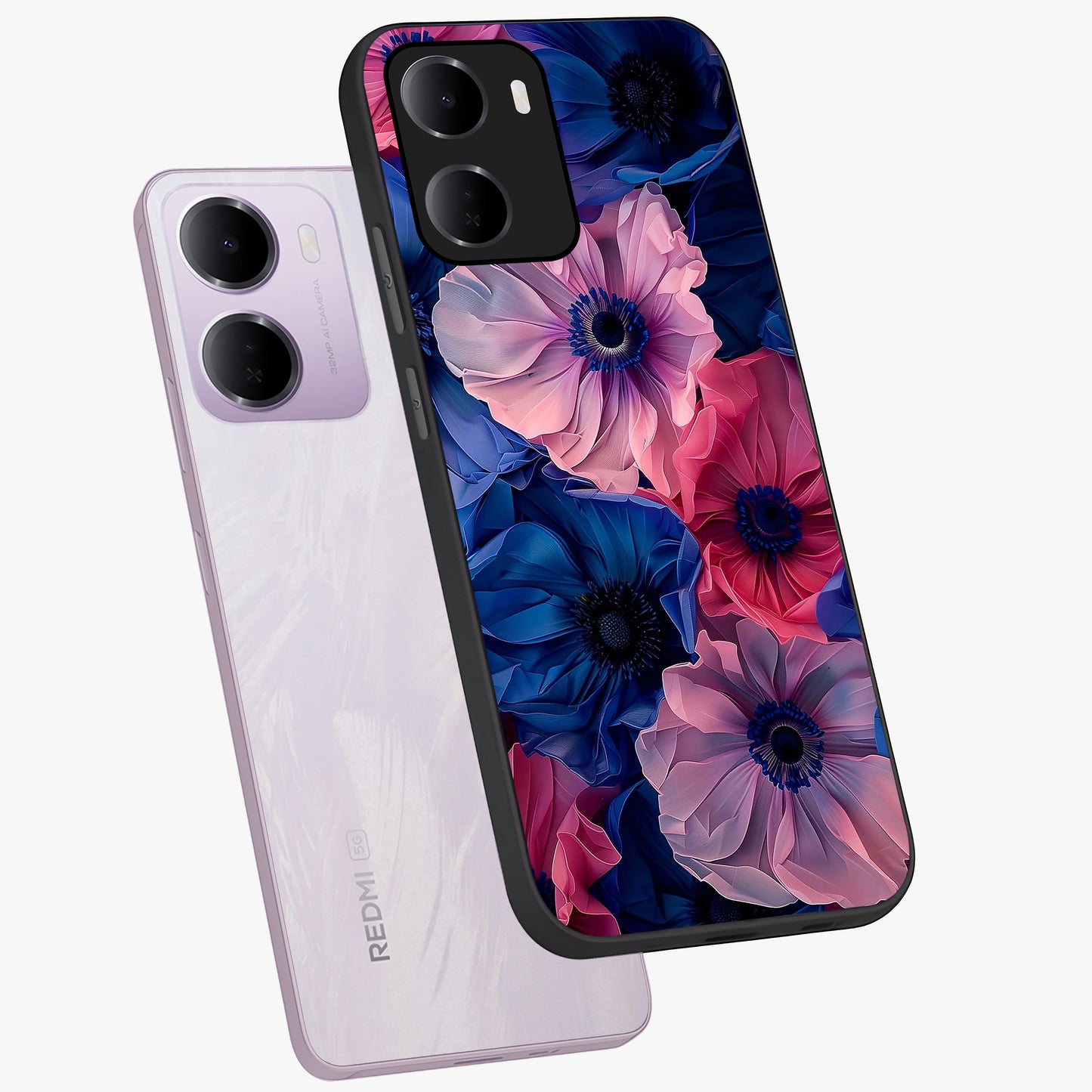 Flower Paper Art Pattern Glass Case displayed in angled mockup highlighting layered paper flower design with artistic aesthetic.