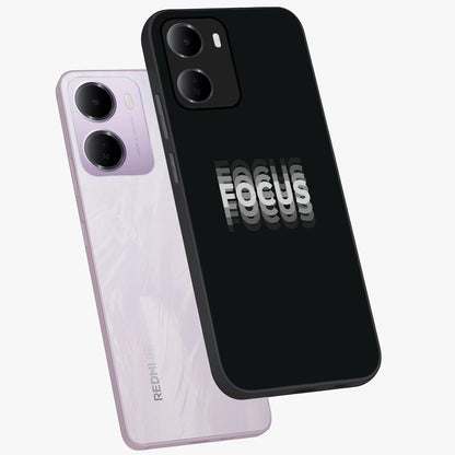 Focus Mode On Glass Case displayed in angled mockup highlighting clean minimal text artwork with modern aesthetic style.