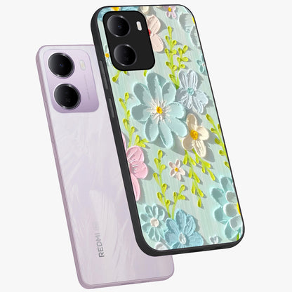 Frosted Petal Garden Glass Case displayed in angled mockup highlighting delicate flower petal design with calm garden aesthetic.