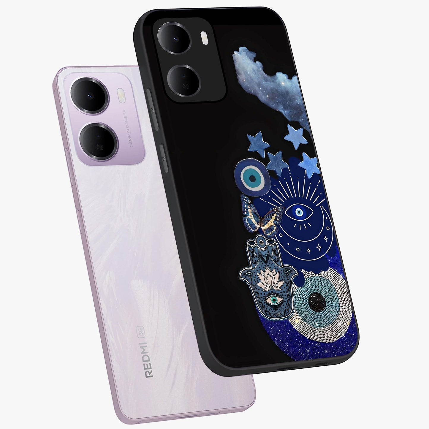 Galactic Charm Cluster Glass Case displayed in angled mockup highlighting luminous galaxy inspired design with dreamy aesthetic.