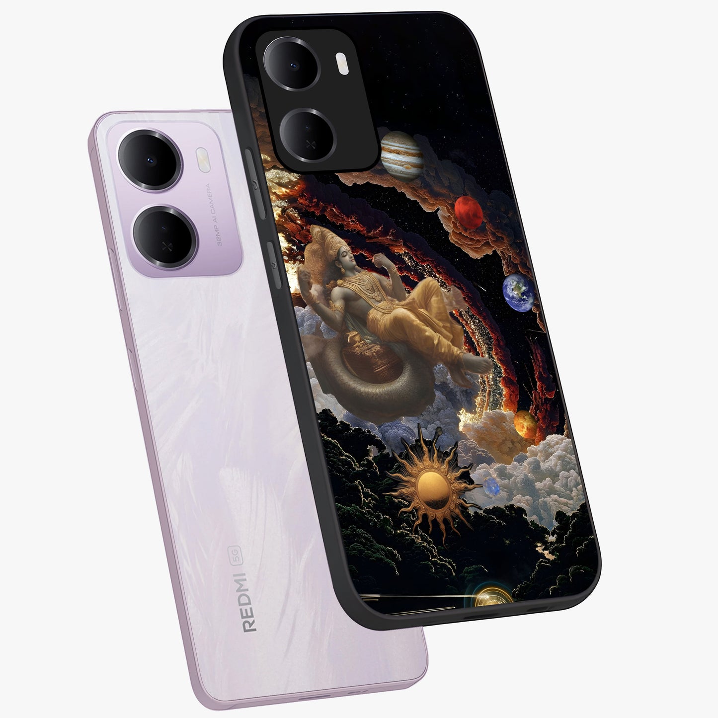 Galactic Divine God Glass Case displayed in angled mockup highlighting powerful celestial deity illustration with galactic aesthetic.