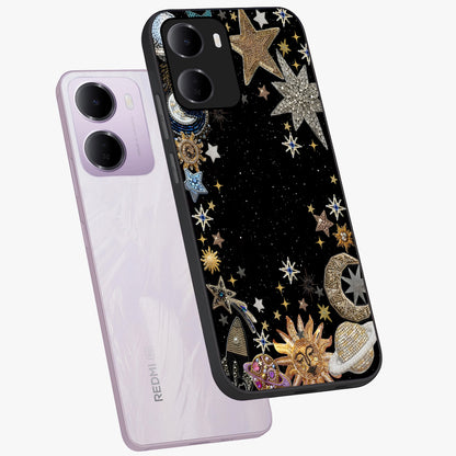 Galactic Jewel Stars Glass Case displayed in angled mockup highlighting shining celestial star design with cosmic aesthetic style.