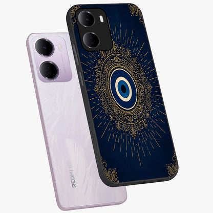 Golden Celestial Charm Glass Case displayed in angled mockup highlighting sparkling cosmic charm design with celestial aesthetic.