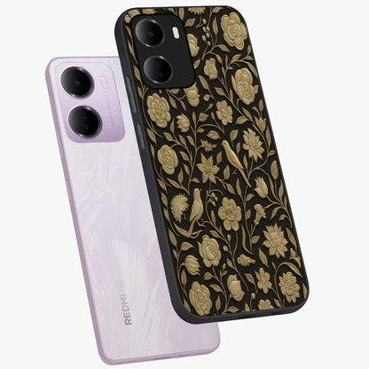 Golden Evil Eye Mandala Glass Case displayed in angled mockup highlighting protective evil eye symbol with golden mandala design.