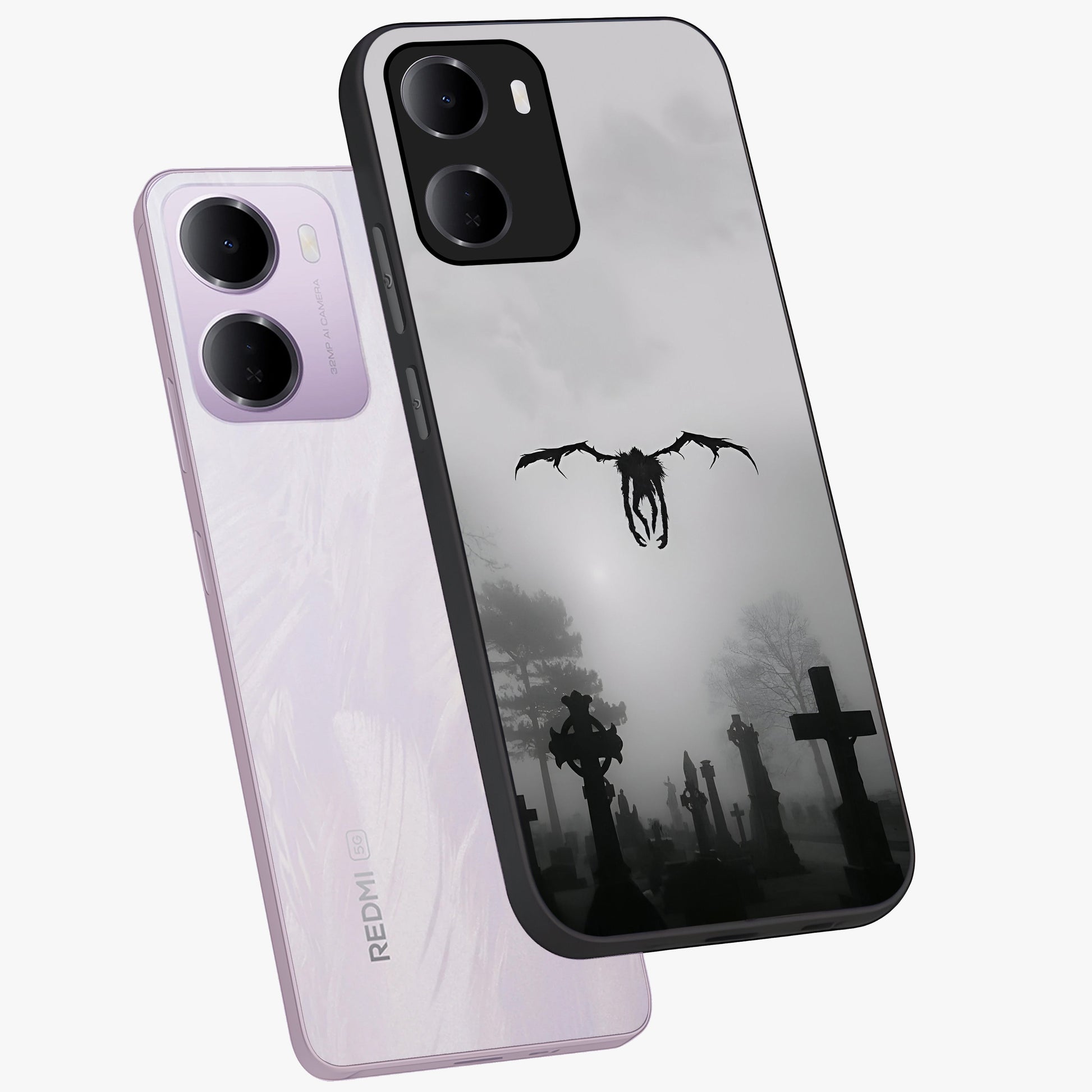 Graveyard Shadow Descent Glass Case displayed in angled mockup highlighting eerie shadow illustration with gothic aesthetic.