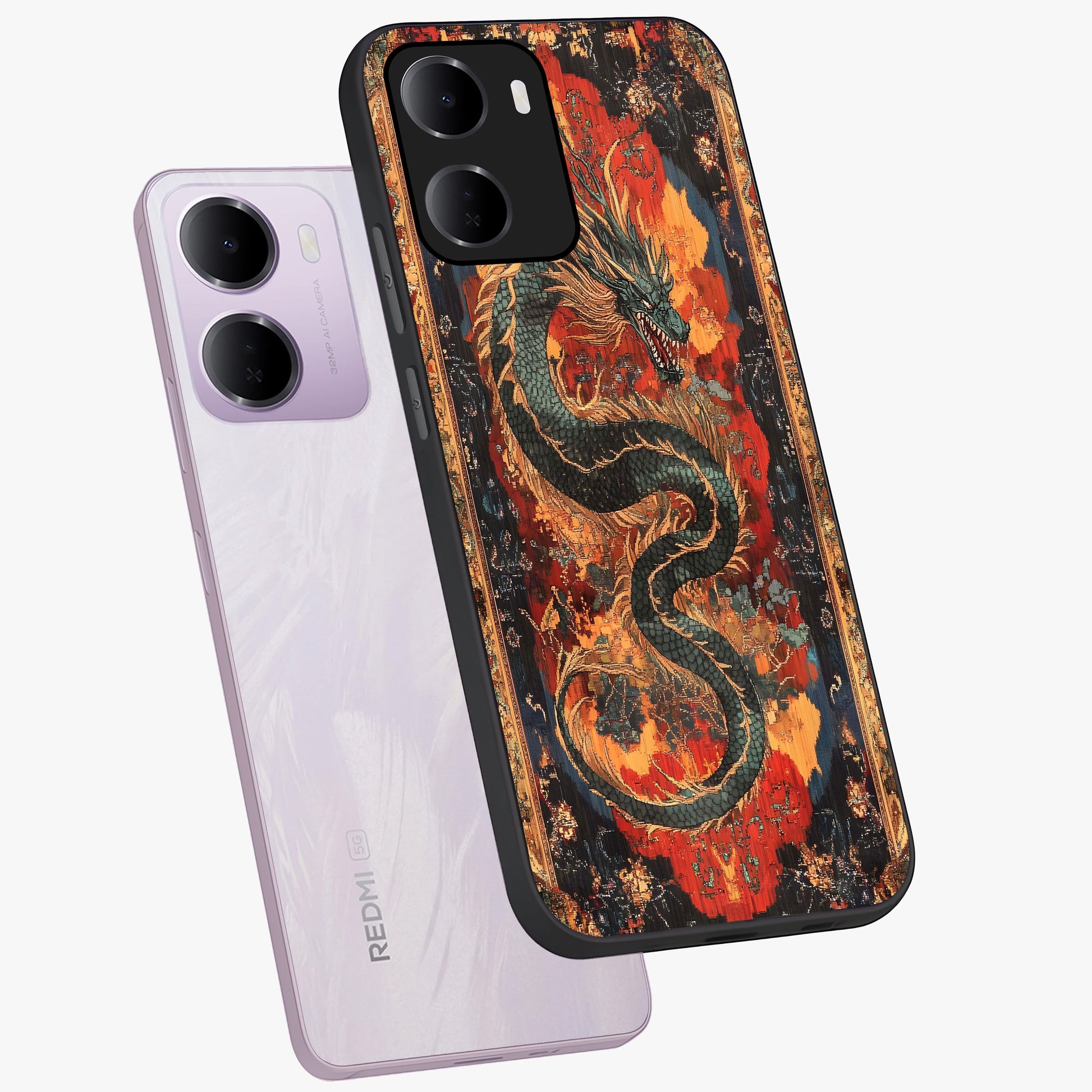 Inferno Dragon Soul Glass Case displayed in angled mockup highlighting powerful dragon illustration with inferno aesthetic.