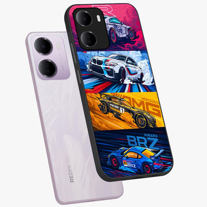 JDM Sports Car Glass Case displayed in angled mockup highlighting sleek Japanese racing car design with automotive aesthetic.