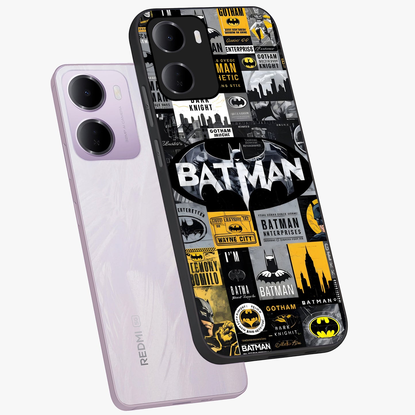 Knight Gotham Rise Glass Case displayed in angled mockup highlighting powerful knight silhouette design with dramatic aesthetic.