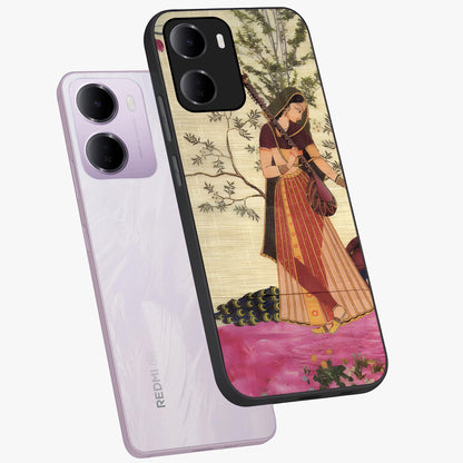 Lady With Veena Art Glass Case displayed in angled mockup highlighting graceful musical illustration with cultural artistic aesthetic.