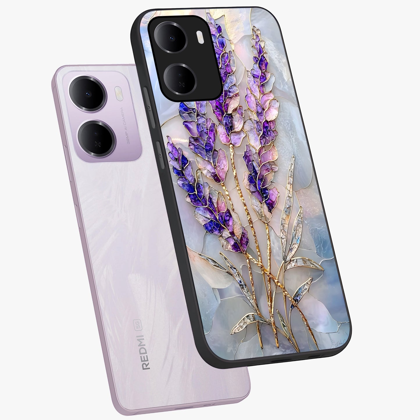 Lavender Dream Glow Glass Case displayed in angled mockup highlighting dreamy purple glow design with soft artistic style.