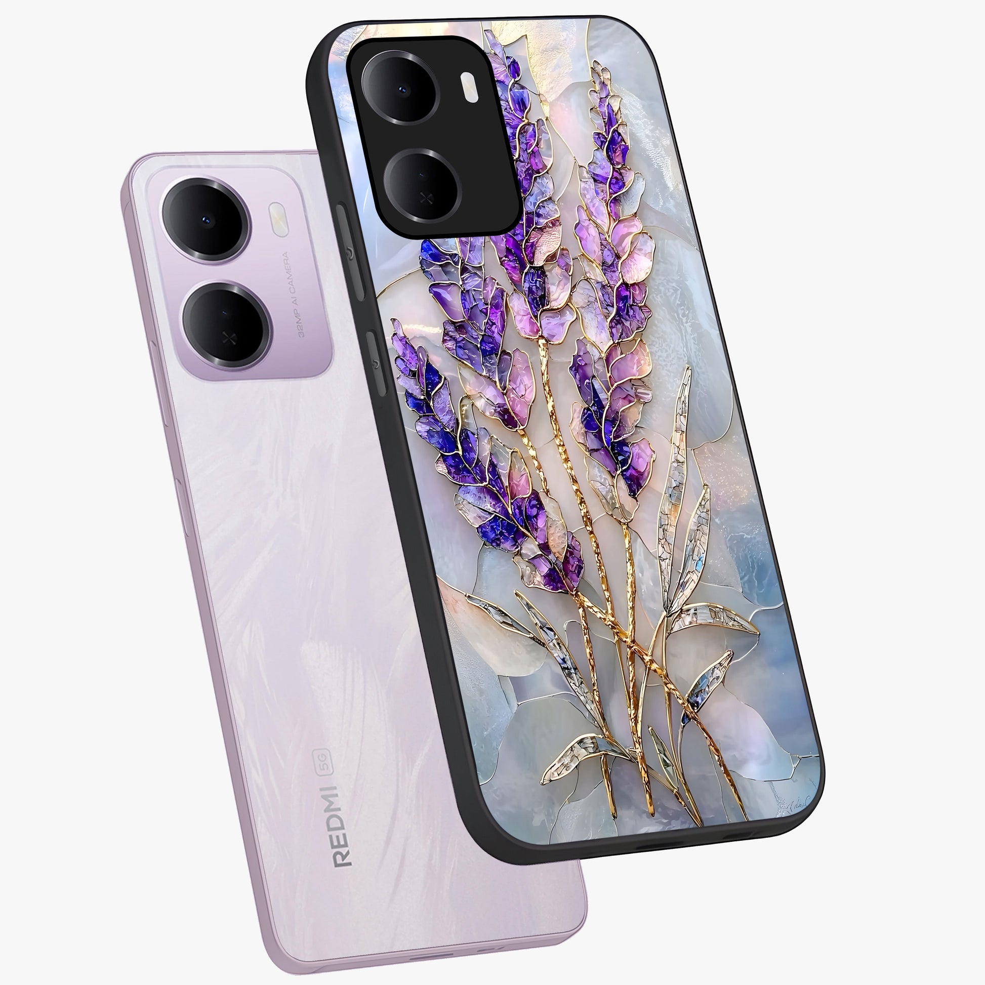 Lavender Dream Glow Glass Case displayed in angled mockup highlighting dreamy purple glow design with soft artistic style.