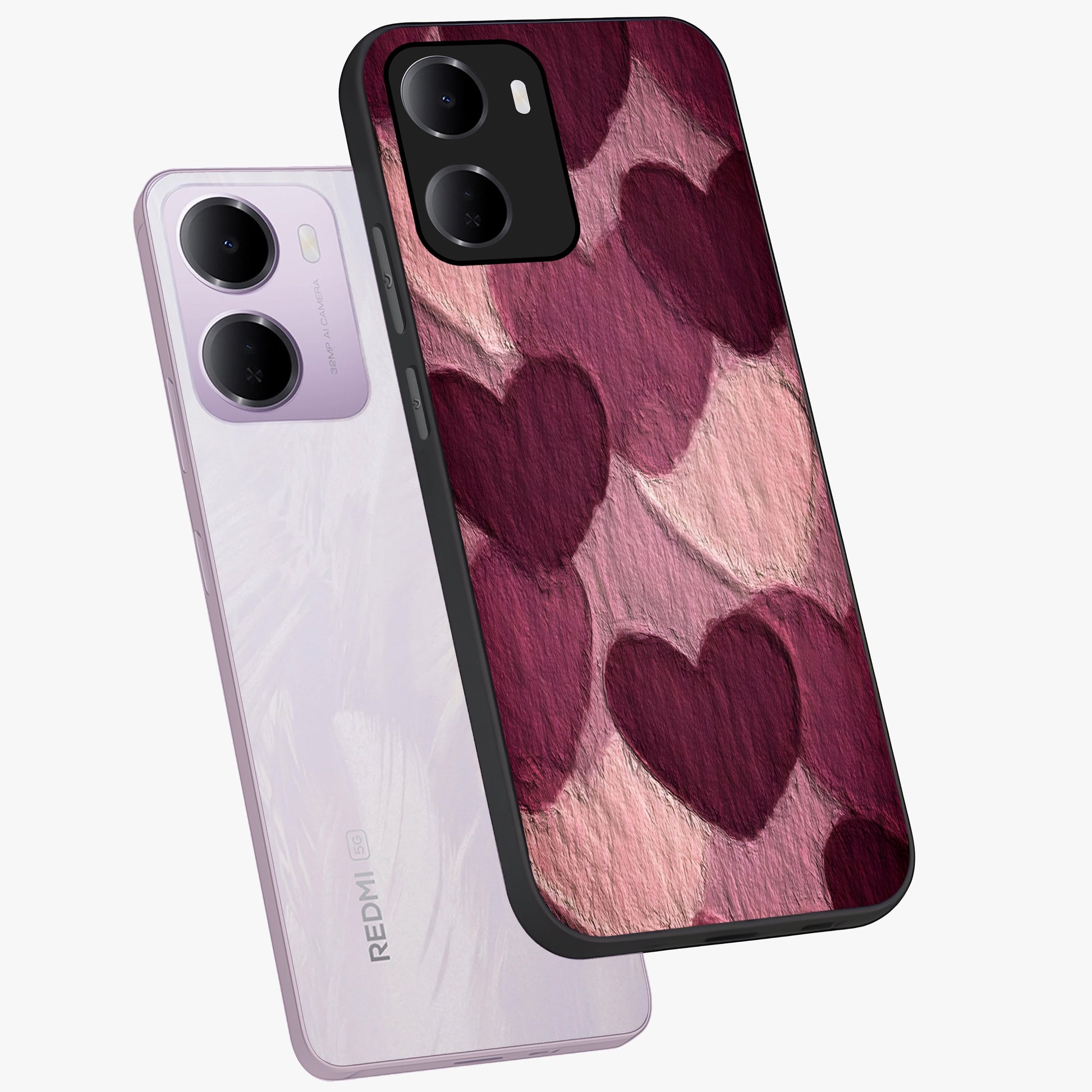Layered Paper Hearts Glass Case displayed in angled mockup highlighting creative paper craft heart design with romantic aesthetic.
