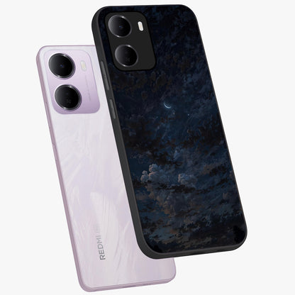 Lunar Veil Silence Glass Case displayed in angled mockup highlighting soft lunar design with peaceful celestial aesthetic.