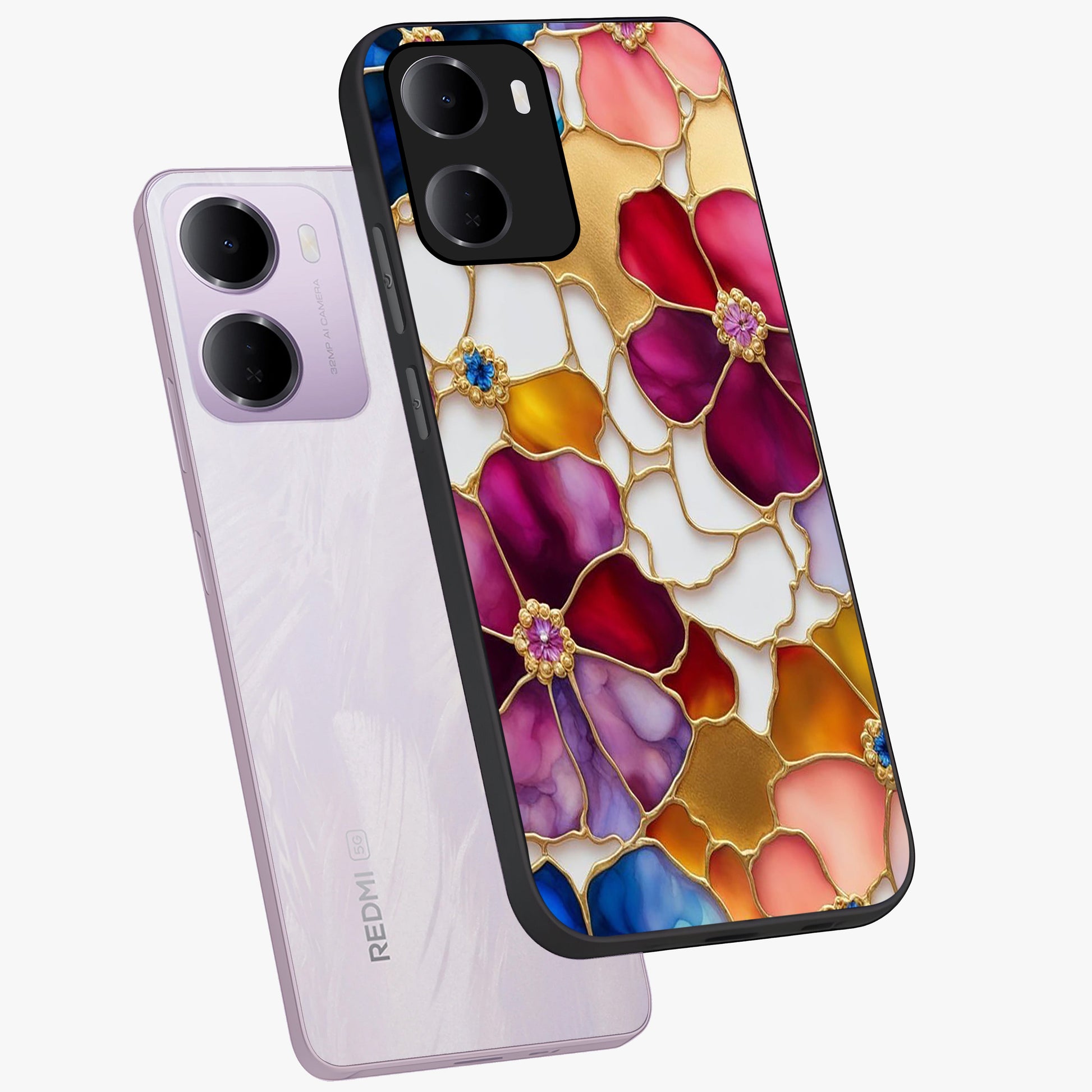 Marble Flower Pattern Glass Case displayed in angled mockup highlighting elegant marble floral design with modern aesthetic.