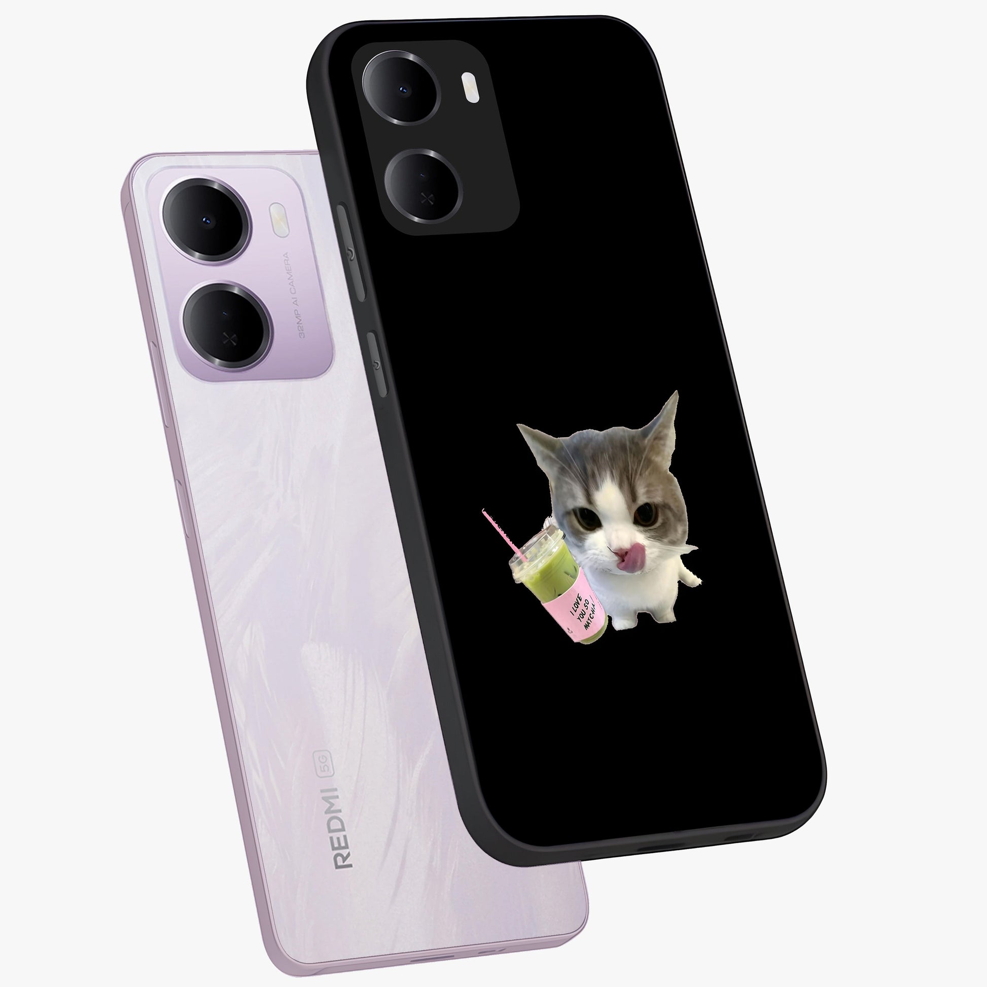 Matcha Cat Style Glass Case displayed in angled mockup highlighting playful feline design with pastel matcha aesthetic.