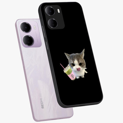 Matcha Cat Style Glass Case displayed in angled mockup highlighting playful feline design with pastel matcha aesthetic.