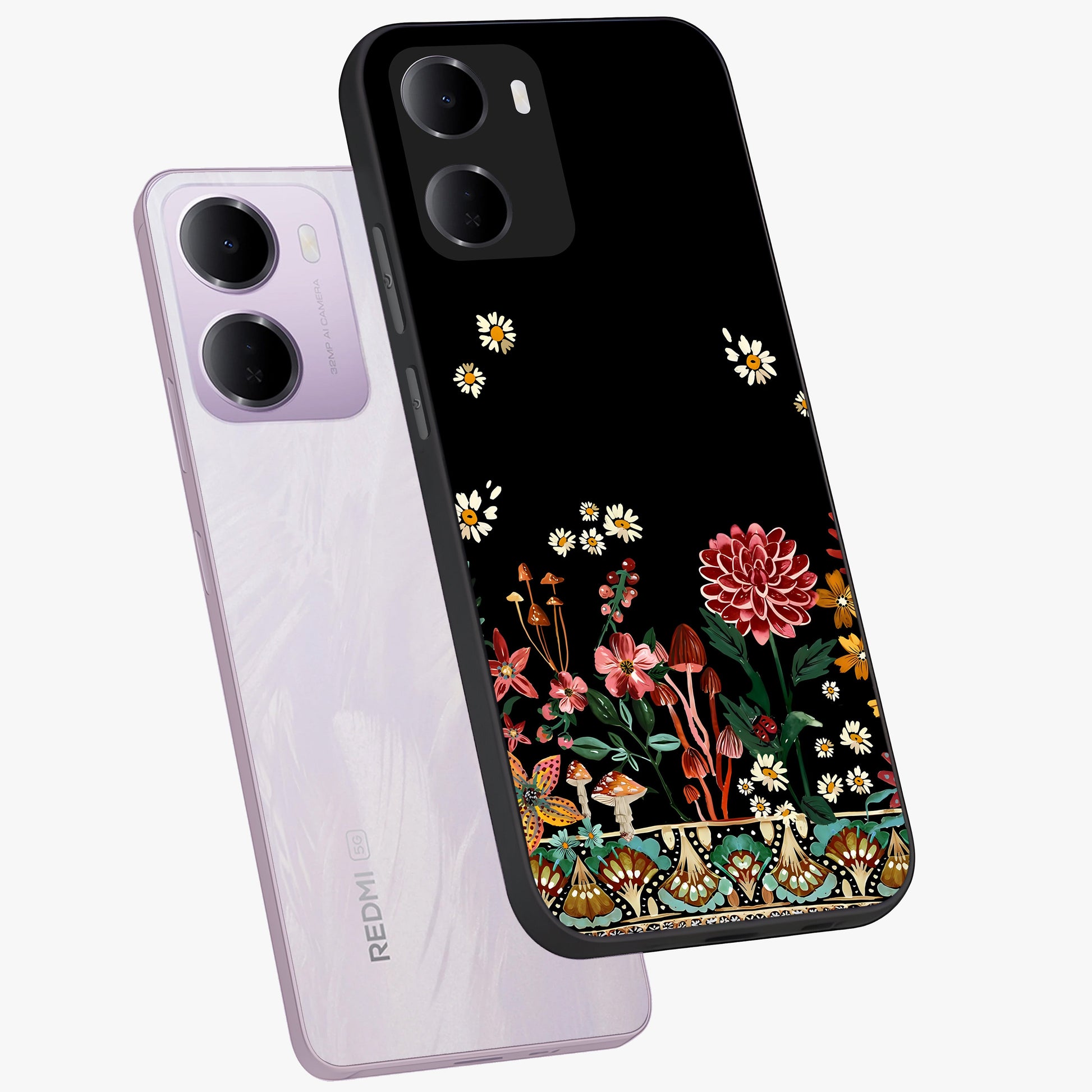 Midnight Bloom Pattern Glass Case displayed in angled mockup highlighting elegant flower design with midnight aesthetic style.