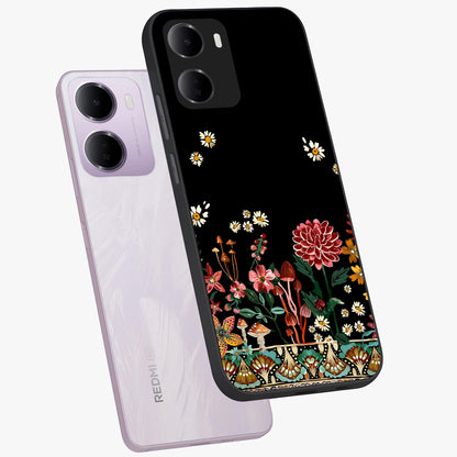 Midnight Bloom Pattern Glass Case displayed in angled mockup highlighting elegant flower design with midnight aesthetic style.
