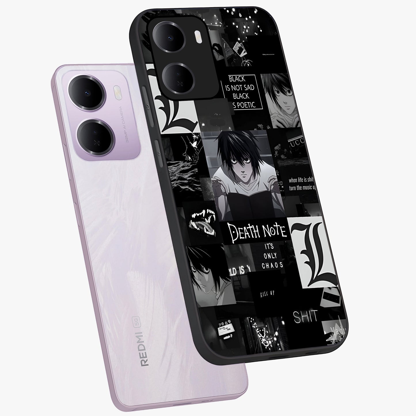Midnight Chaos Mind Glass Case displayed in angled mockup highlighting chaotic artistic design with dramatic midnight aesthetic.