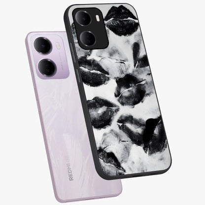 Midnight Kiss Marks Glass Case displayed in angled mockup highlighting playful romantic design with bold midnight aesthetic.