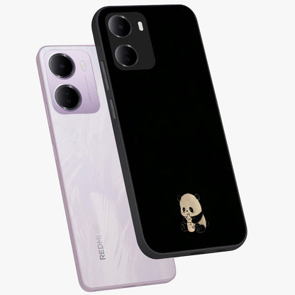 Midnight Panda Love Glass Case displayed in angled mockup highlighting adorable panda illustration with midnight aesthetic.