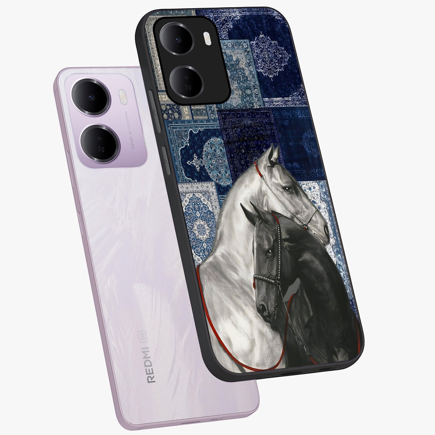 Midnight Stallion Blues Glass Case displayed in angled mockup highlighting powerful stallion illustration with deep midnight tones.