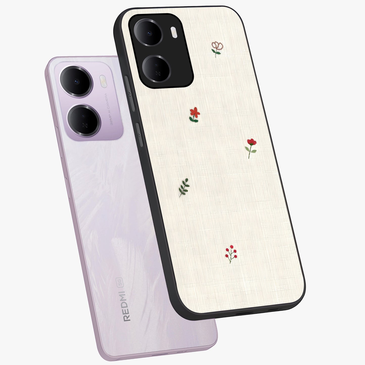 Minimalistic Blue With White Flower Pattern Glass Case displayed in angled mockup highlighting simple floral design with minimal aesthetic.