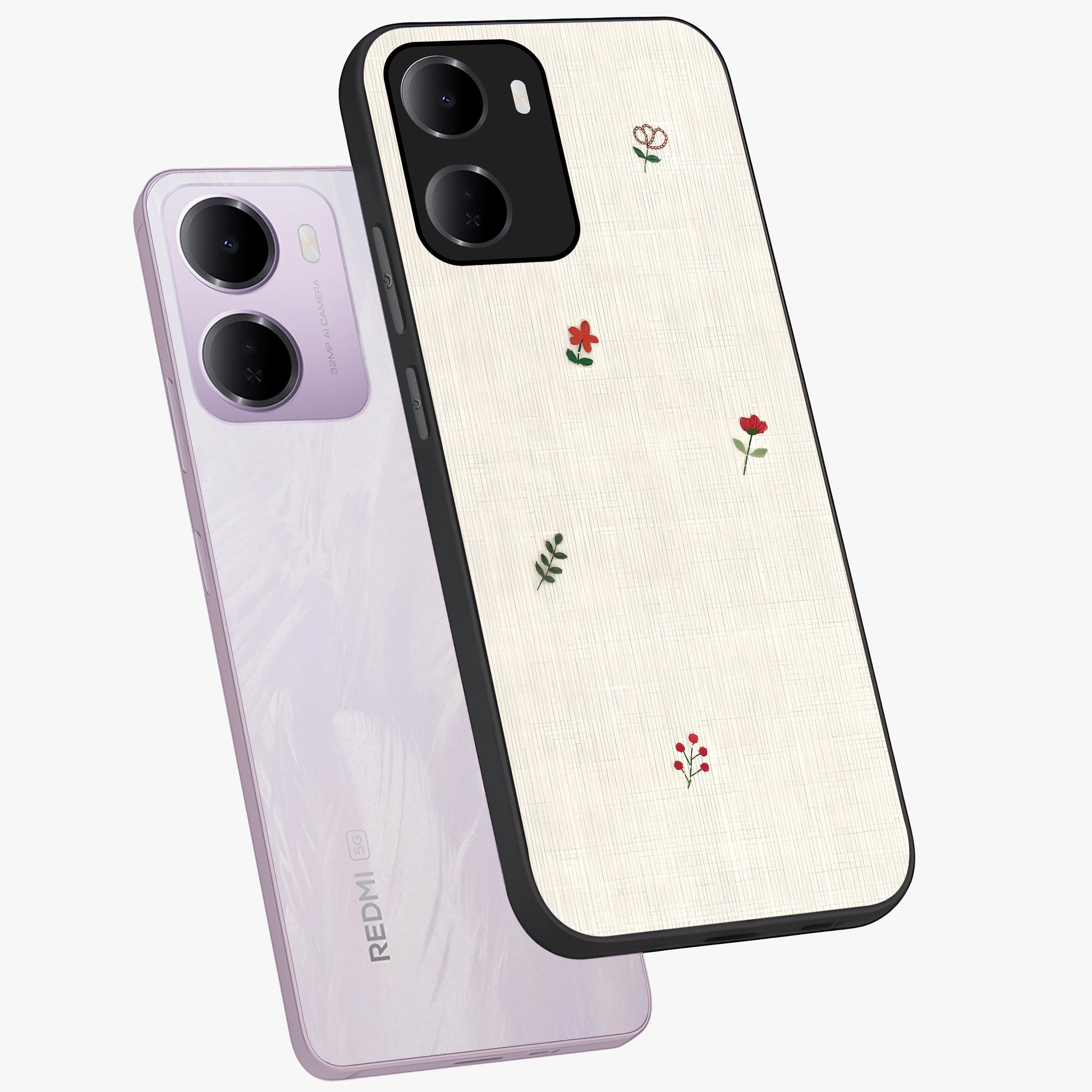 Minimalistic Blue With White Flower Pattern Glass Case displayed in angled mockup highlighting simple floral design with minimal aesthetic.