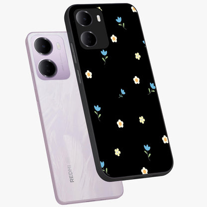 Minimal Petal Whispers Glass Case displayed in angled mockup highlighting delicate petal design with clean minimal aesthetic.